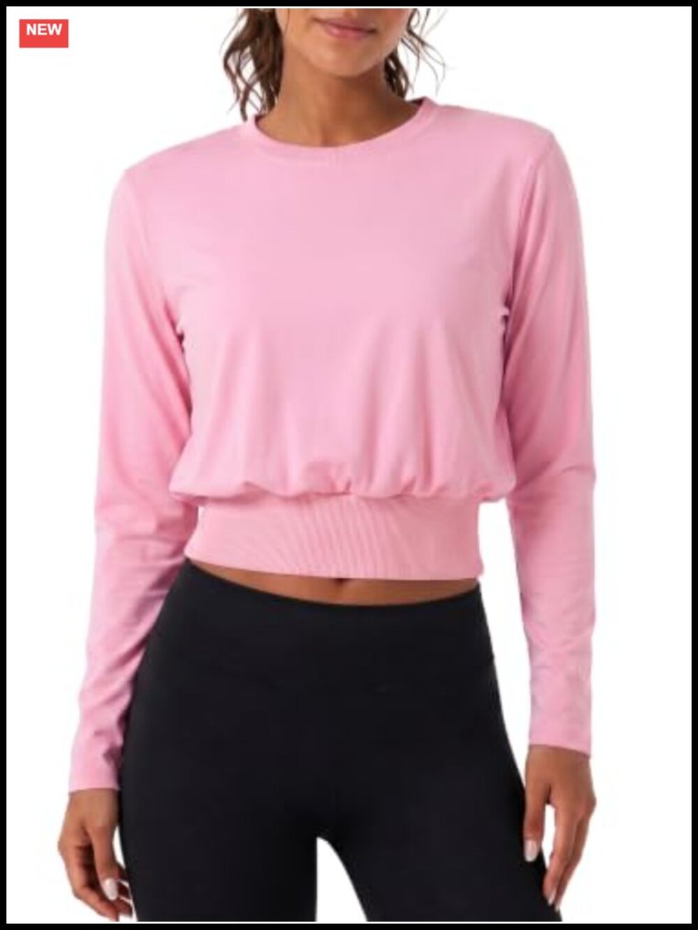 Long Sleeve Cropped Workout Shirt Banded Hem Active Top